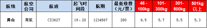 黃山空運(yùn)報(bào)價表-黃山飛機(jī)空運(yùn)價格-9月4號