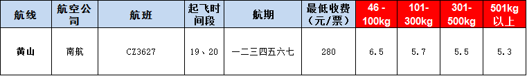 10月22號(hào)廣州到黃山空運(yùn)價(jià)格